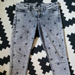 Divided Acid Wash Polka Dot Skinny Jeans